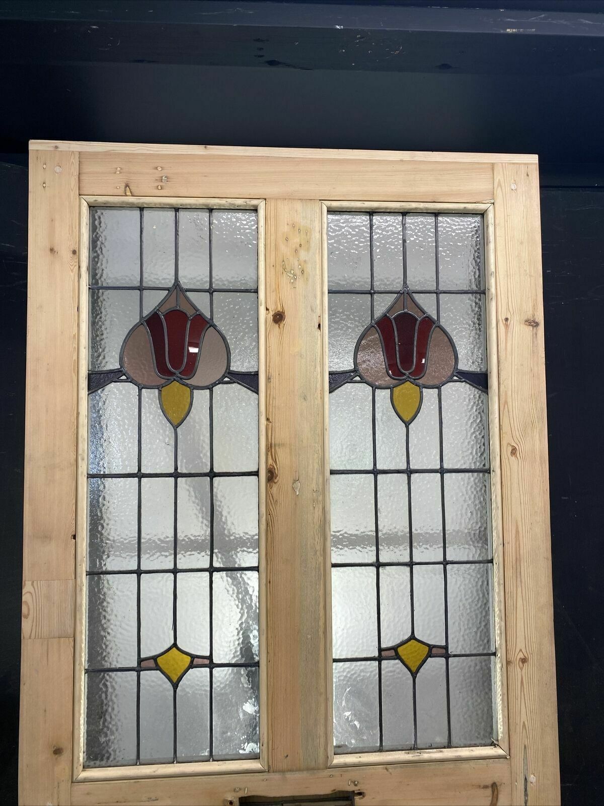 Xl Victorian Stained Glass Front Door Antique Period Reclaimed Old Lead Wood photo vintage