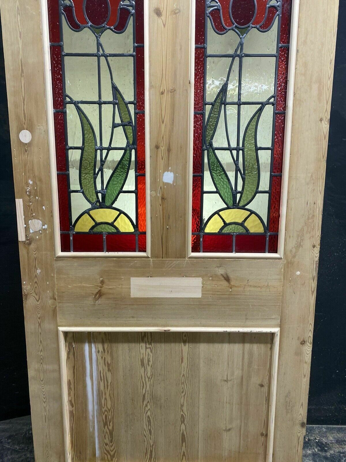 photo vintage Large Victorian Stained Glass Front Door Old Reclaimed Antique Glass Period Lead