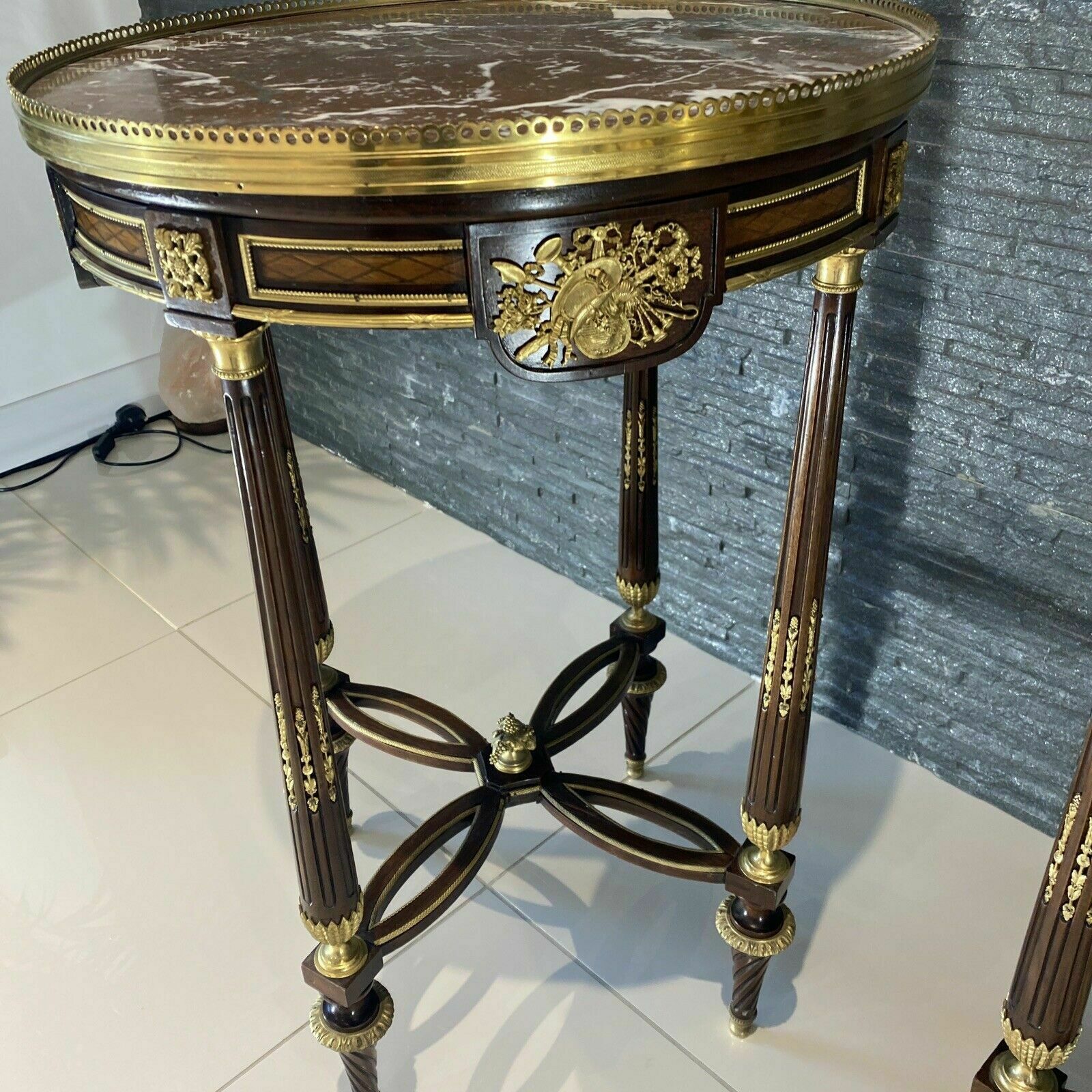 2 French Louis XV Style Ormolu Mounted And Marquetry Gueridon Side Table Marble photo Furniture