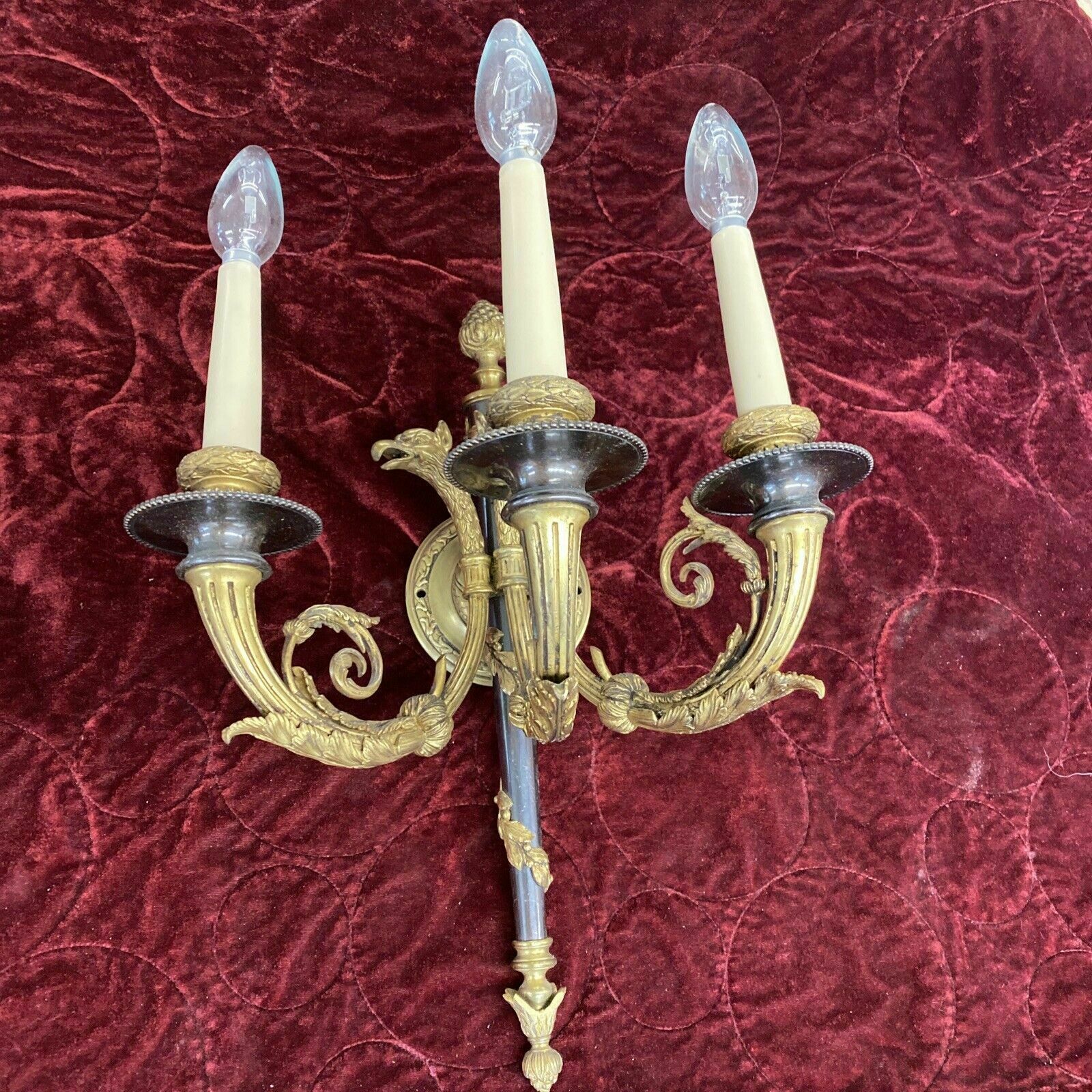 Set 2 Pair Antique Gilt Bronze Wall Sconces Lights Louis XV 19th Century Brass photo for sale