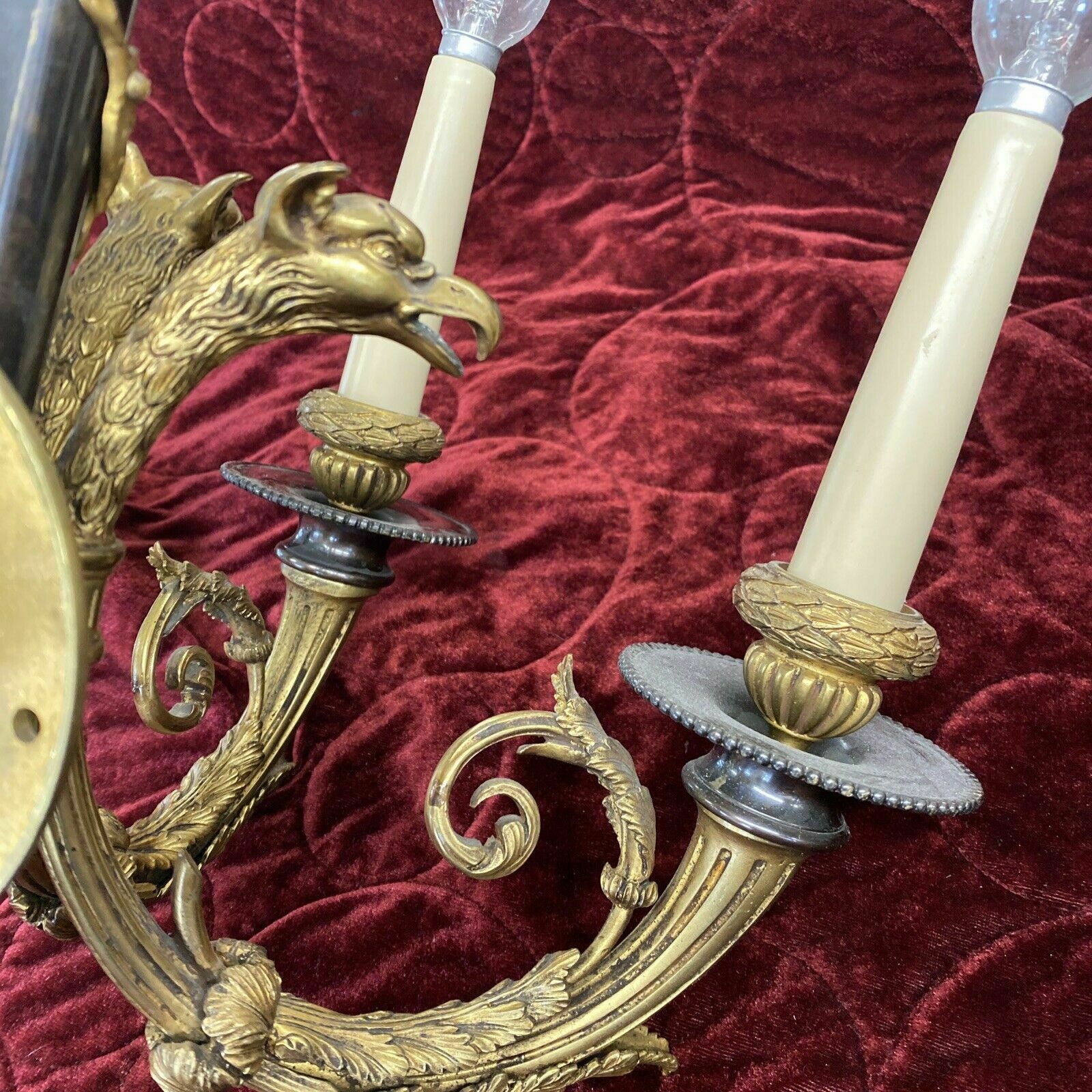 Lighting Set 2 Pair Antique Gilt Bronze Wall Sconces Lights Louis XV 19th Century Brass photo
