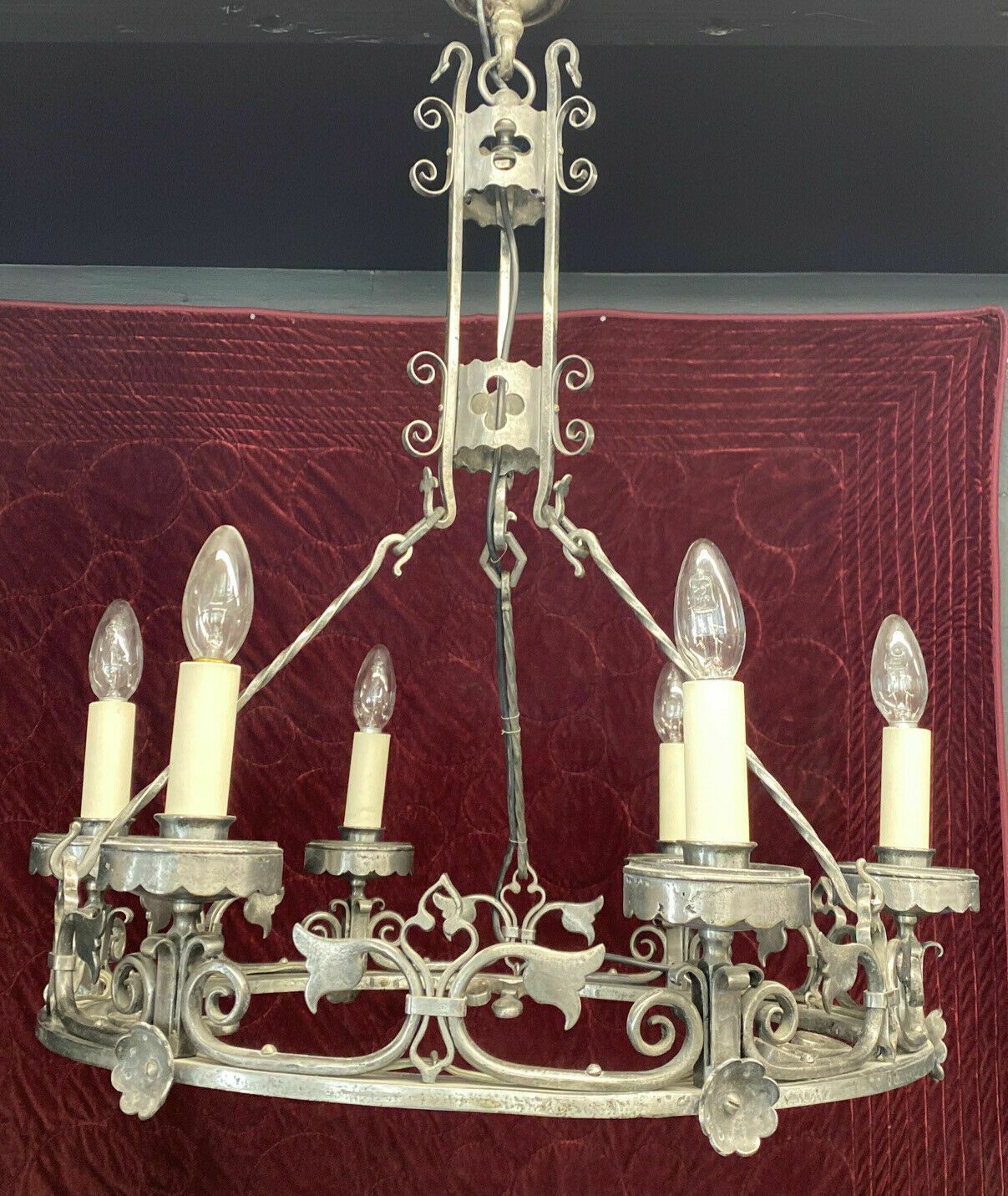 photo furniture V Large Antique 19th Century Gothic Revival Wrought Iron French Chandelier Light