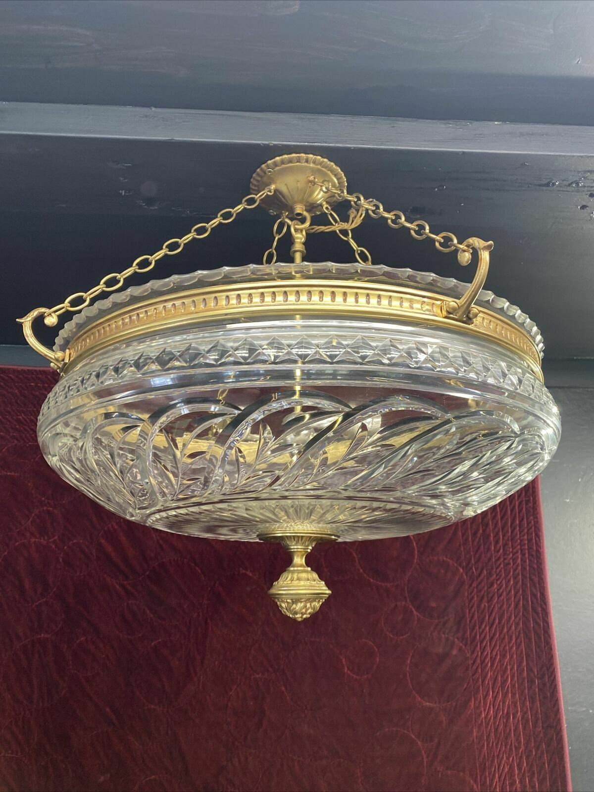 Large Antique Gilt Brass Cut Glass Ceiling Bowl Louis XV 19th Century Light Old photo furniture