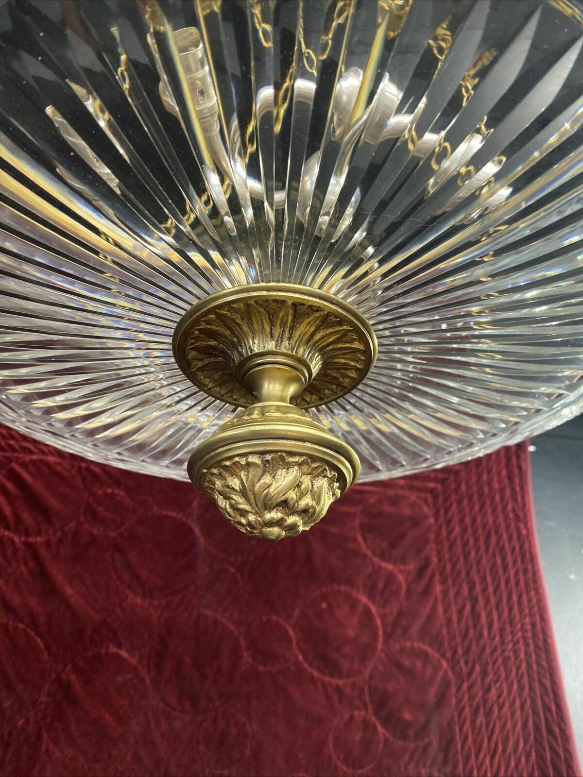 Large Antique Gilt Brass Cut Glass Ceiling Bowl Louis XV 19th Century Light Old photo 4130.0