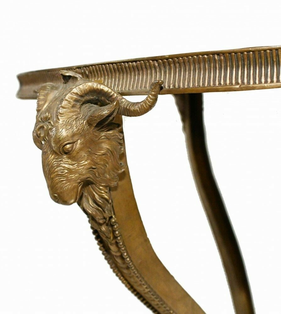 photo furniture Pair French Tables   Empire Ormolu Porcelain Side Tables Rams Heads Floral