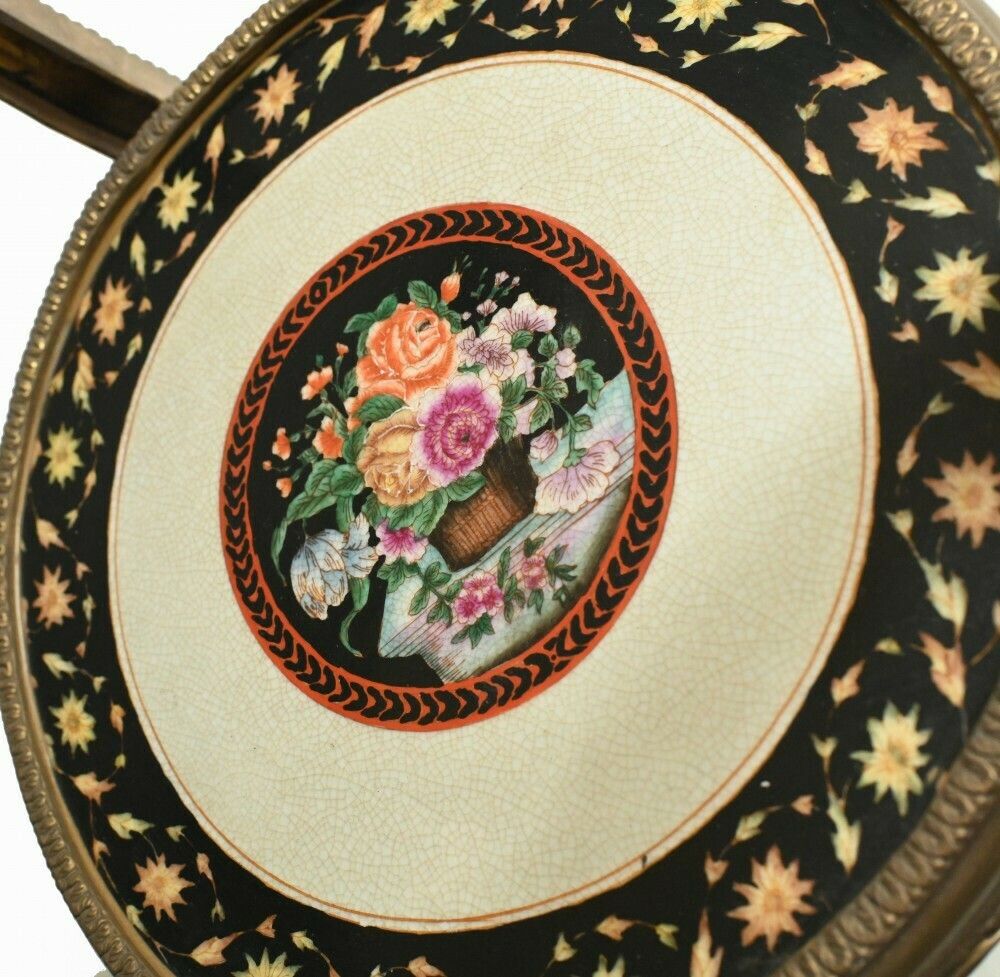 photo for sale Pair French Tables   Empire Ormolu Porcelain Side Tables Rams Heads Floral