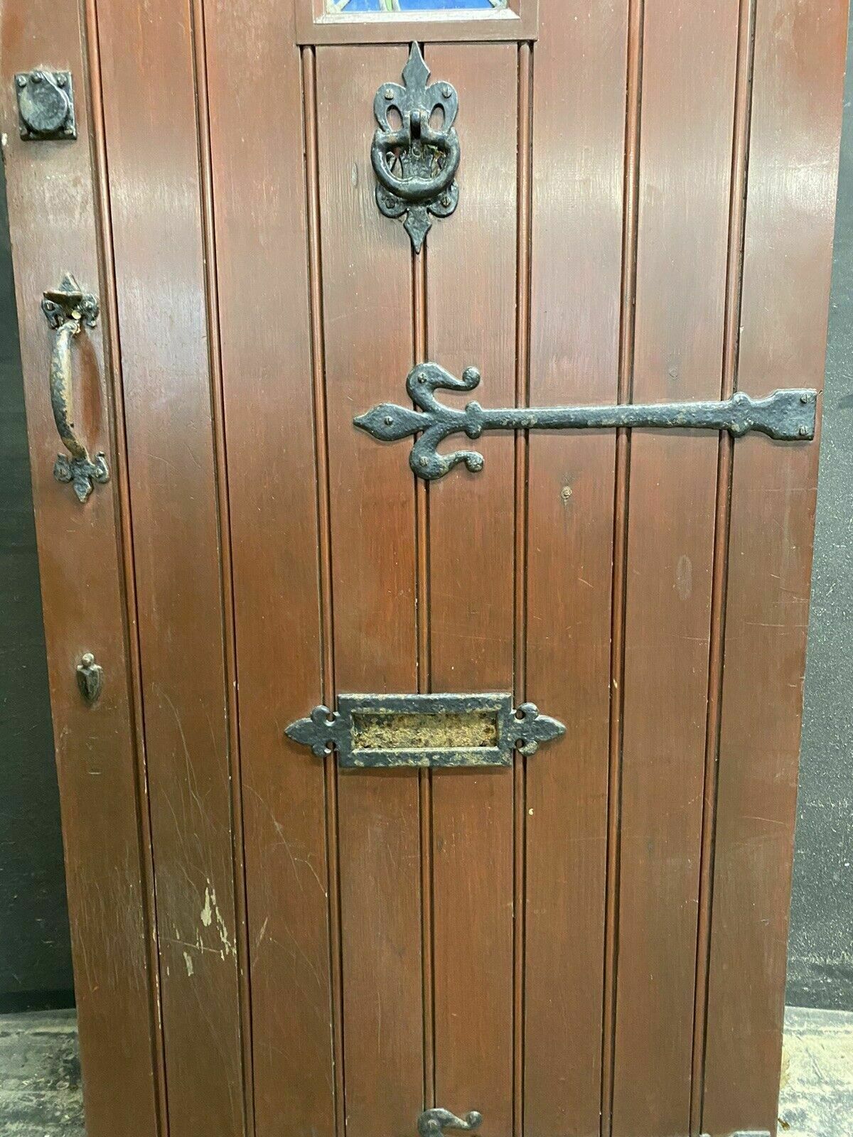 Cottage Stained Glass Front Door Antique Period Reclaimed Old Pine Wood Iron photo Home Fixtures