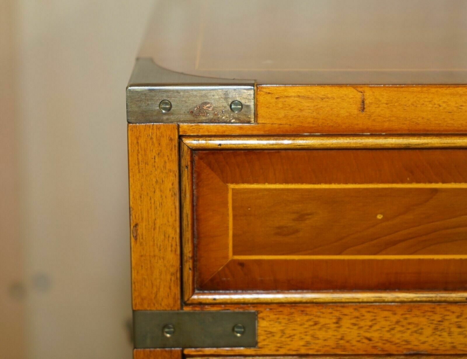 Harrods Kennedy Burr Yew Wood Green Leather Secrataire Desk Chest Of Drawers photo Furniture