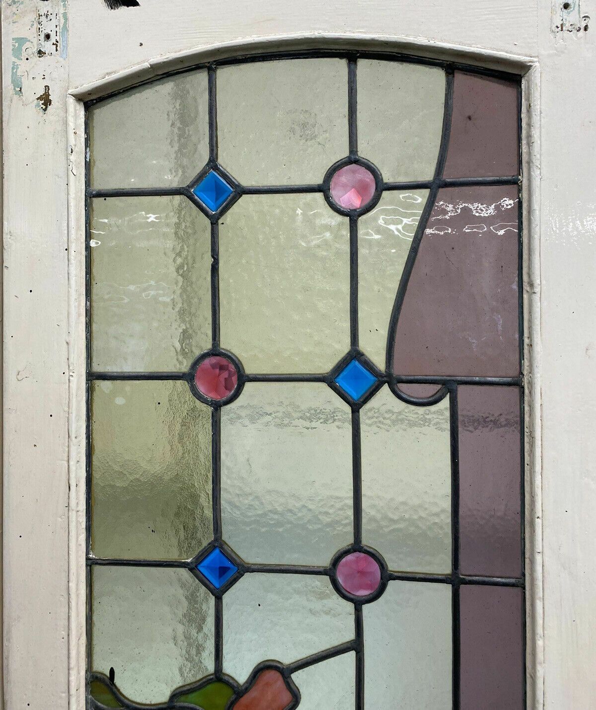 Pair Large Art Nouveau Stained Glass Windows Antique Period Lead Old Reclaimed photo buy