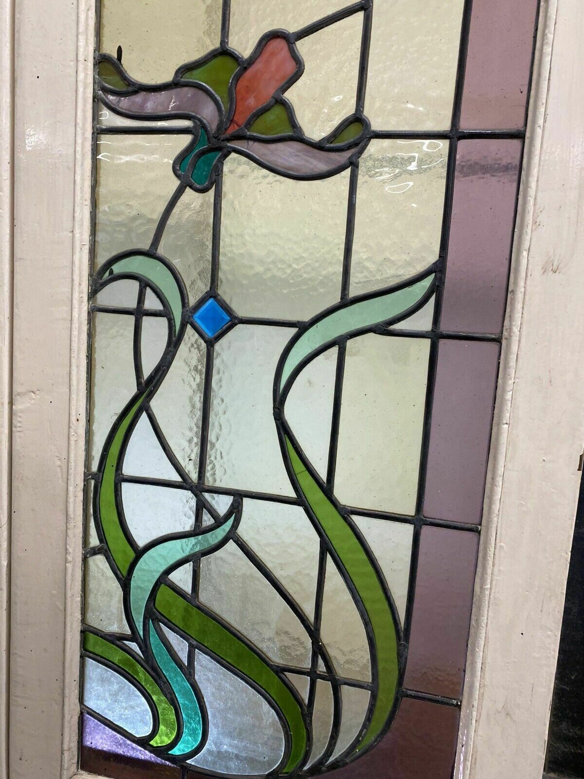 photo furniture Pair Large Art Nouveau Stained Glass Windows Antique Period Lead Old Reclaimed