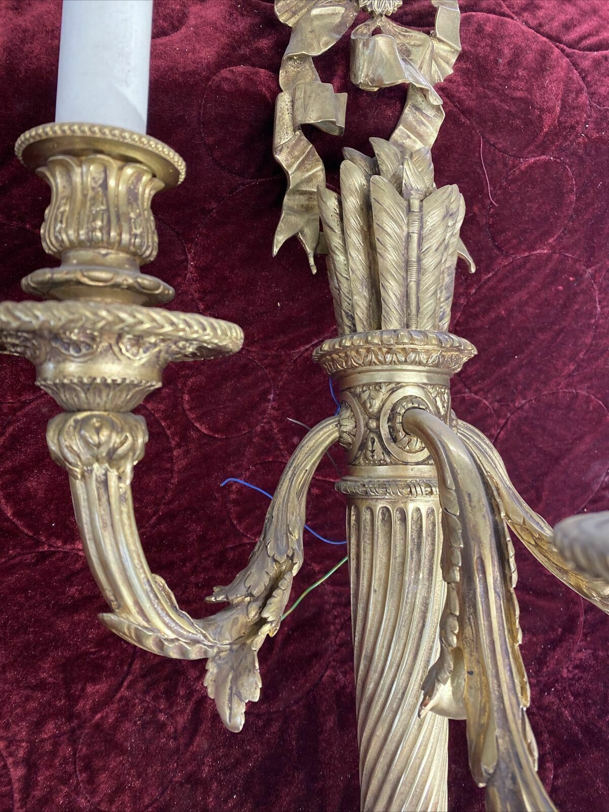 Pair Large Antique Gold Gilt Brass Wall Sconces Lights Louis XV 19th Century photo vinterior