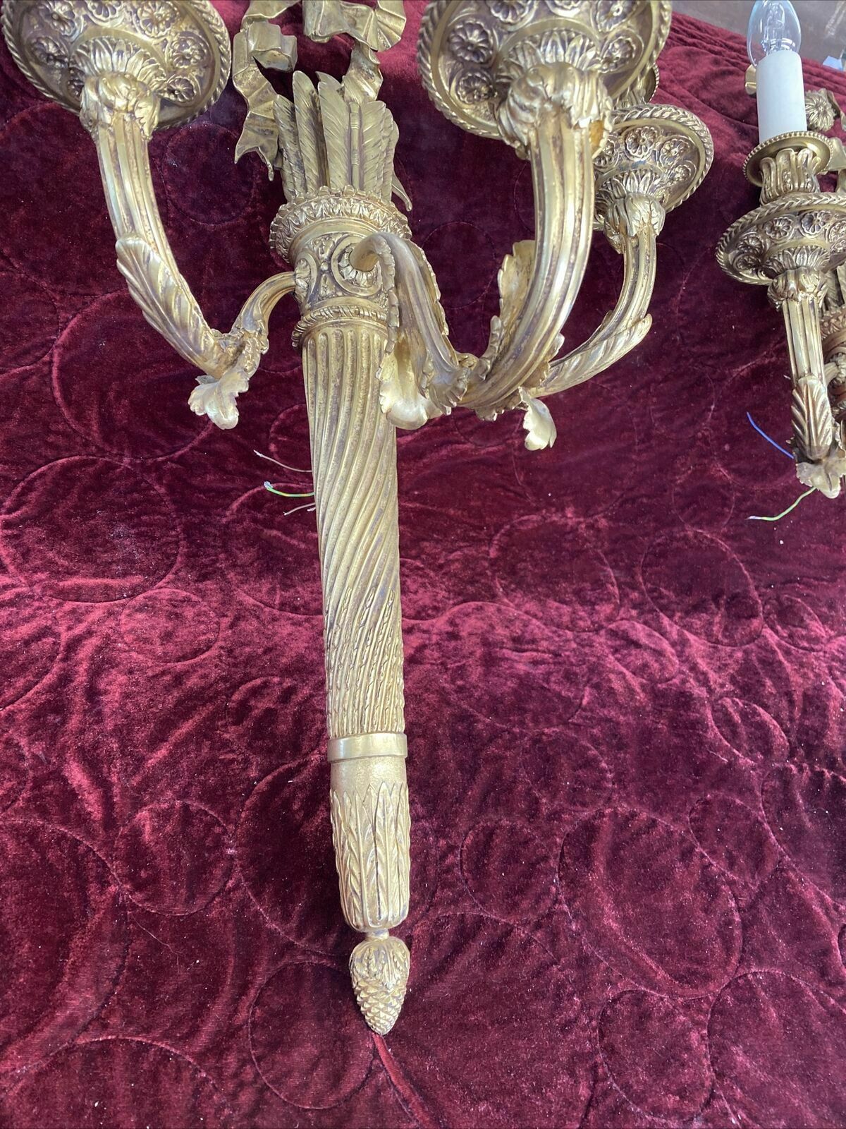 11210.0 Pair Large Antique Gold Gilt Brass Wall Sconces Lights Louis XV 19th Century photo