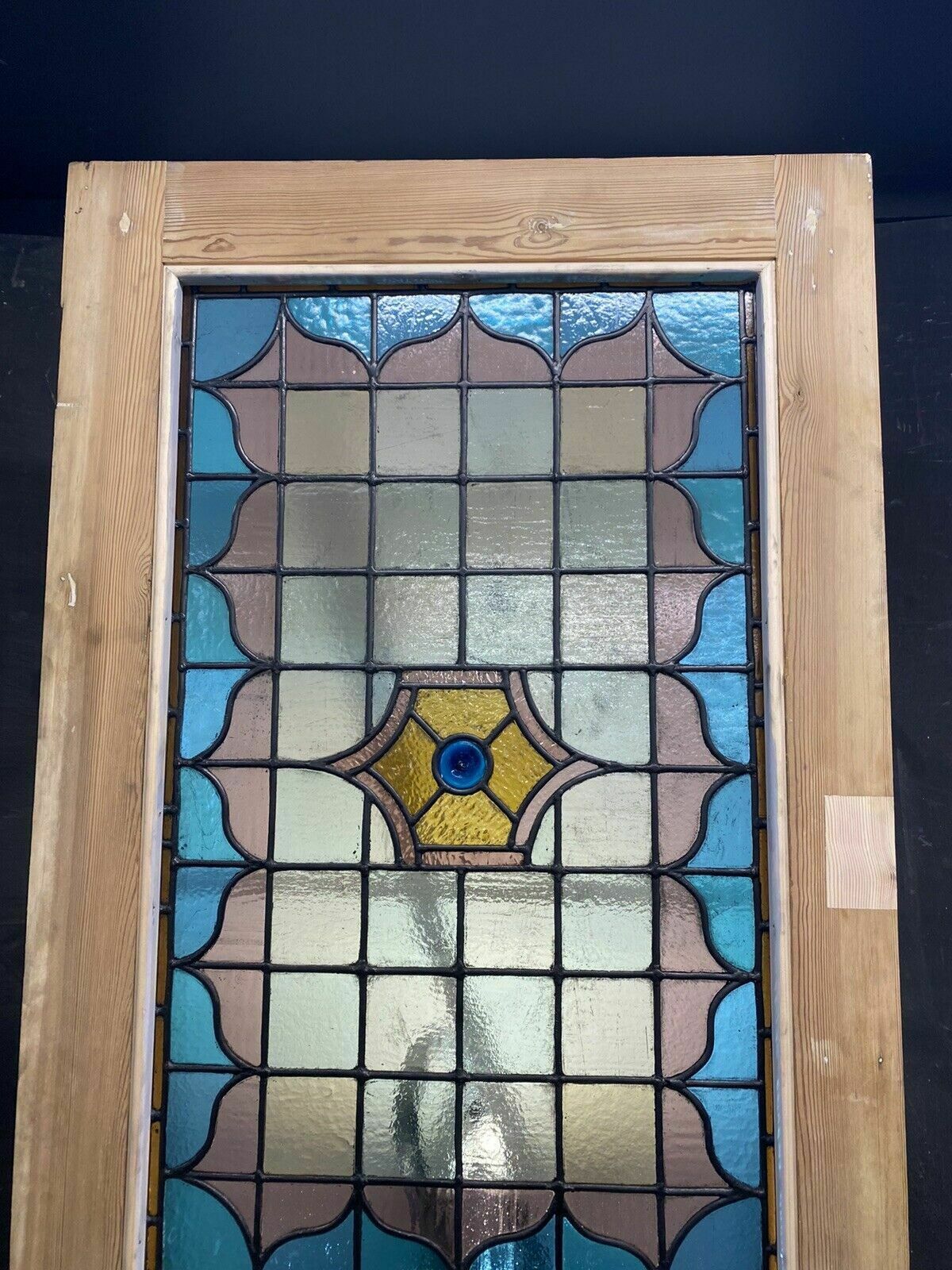 Victorian Stained Glass Front Door Old Reclaimed Antique Glass Period Lead Wood photo vintage
