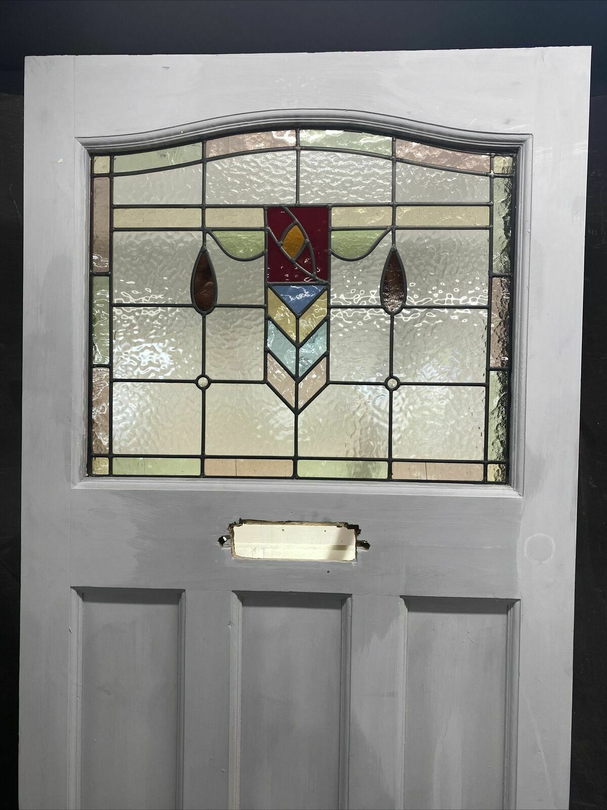 Large Edwardian Front Door Period Stained Glass Old Reclaimed Antique Lead Wood photo vinterior