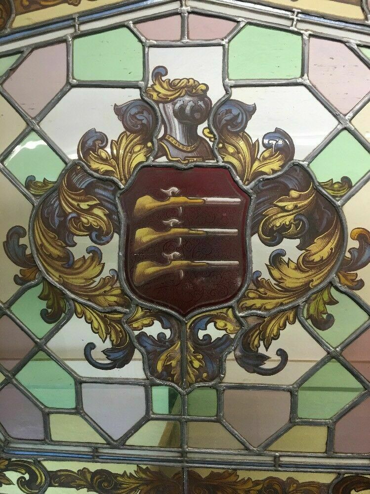 Unique Stained Glass Hand Painted Window Panel Old Period Antique Musketeers photo for sale