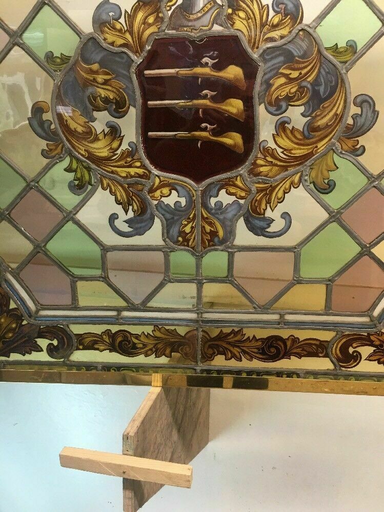 Home Fixtures Unique Stained Glass Hand Painted Window Panel Old Period Antique Musketeers photo