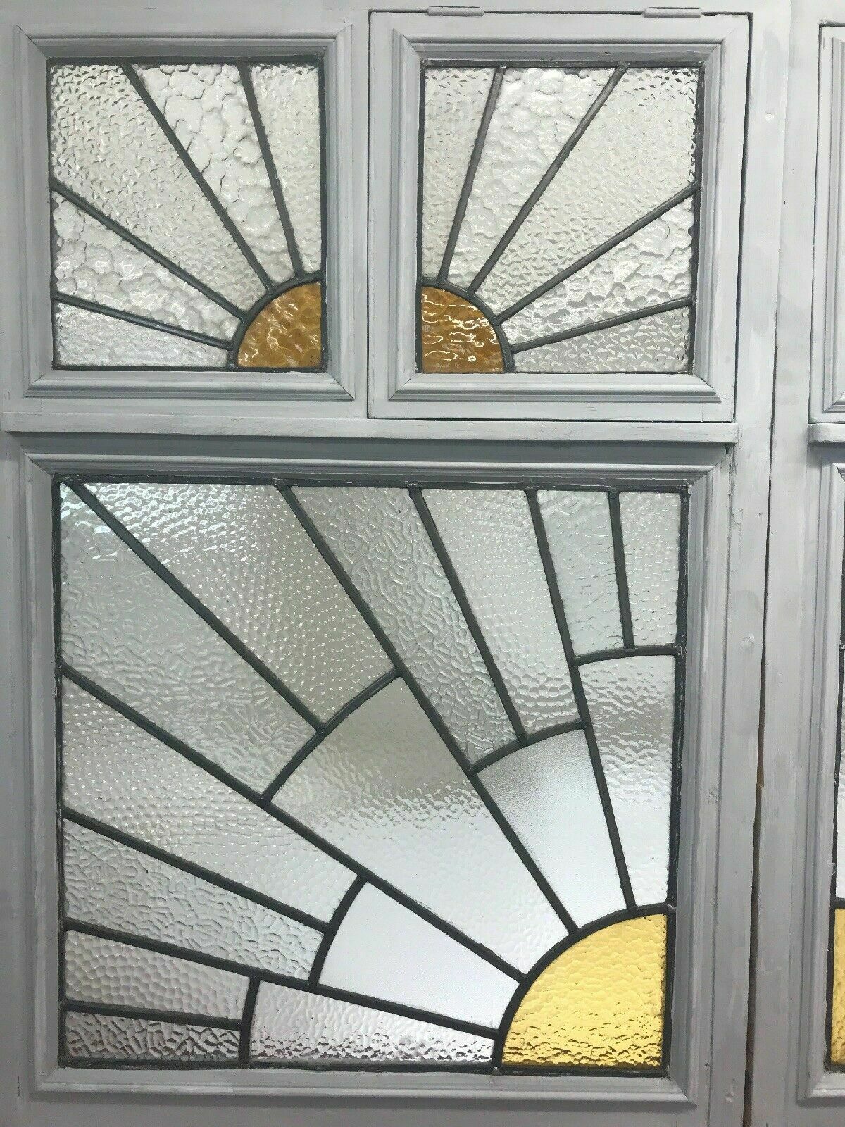 Pair Large Art Deco Stained Glass Windows Antique Period Lead Old Reclaimed Wood photo vinterior
