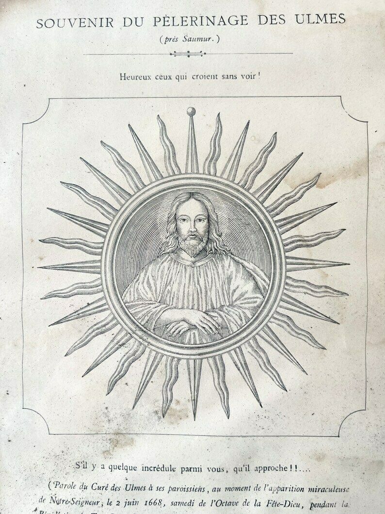 Antique  Rare 1800 Document "Souvenir Of The Ulmes Pilgrimage" (Near Saumur Anjou) Commemorating The Apparition In 1668   In A Napoleon III Frame photo furniture
