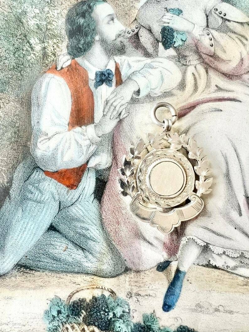 Large Sterling Silver Pendant Adorned With A Wreath Of Foliage Framing A Medallion   Hallmarks Birmingham 1896