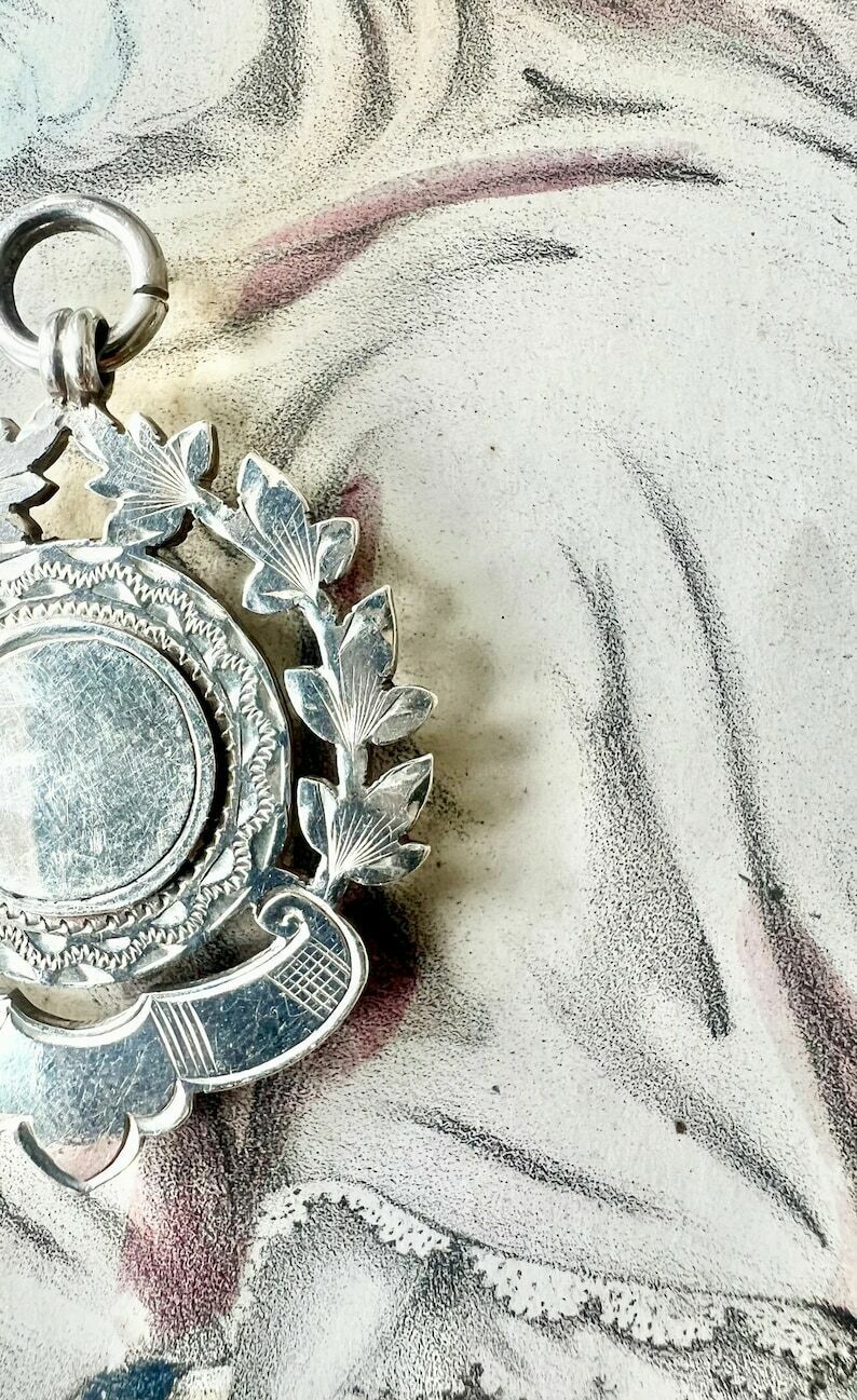 Large Sterling Silver Pendant Adorned With A Wreath Of Foliage Framing A Medallion   Hallmarks Birmingham 1896 photo 110.0