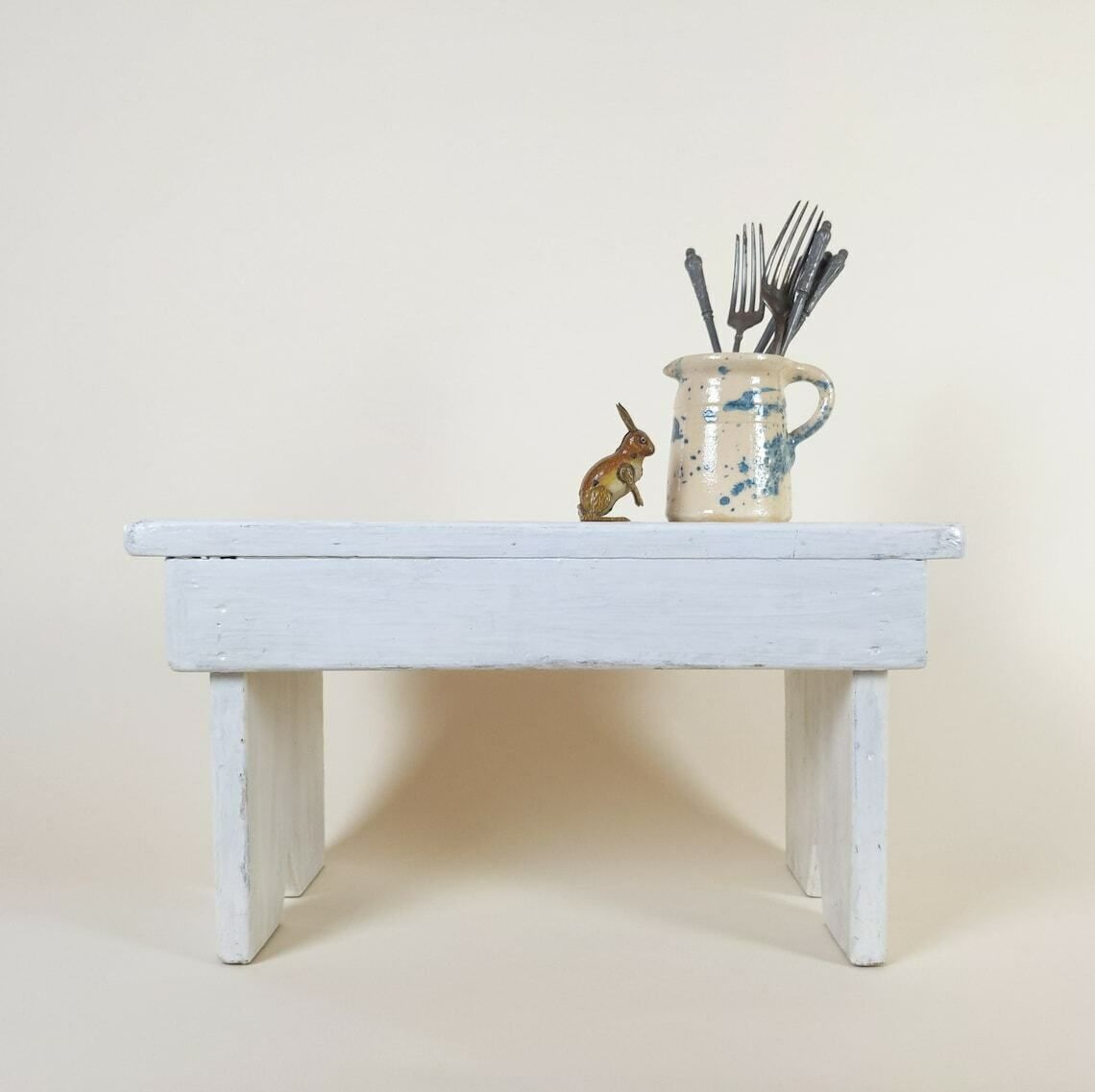 French Vintage Wooden Step Stool White Painted Display Stand Or Plant Stand photo furniture