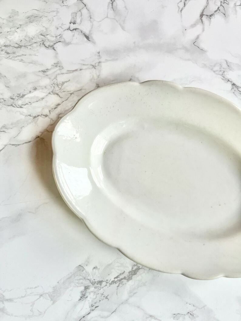 Large Antique French Large Pickle Dish In Thick White Porcelain, Lobed Edges   19th Century photo furniture