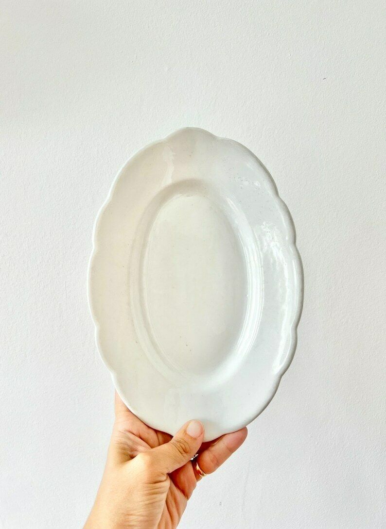Large Antique French Large Pickle Dish In Thick White Porcelain, Lobed Edges   19th Century photo vinterior