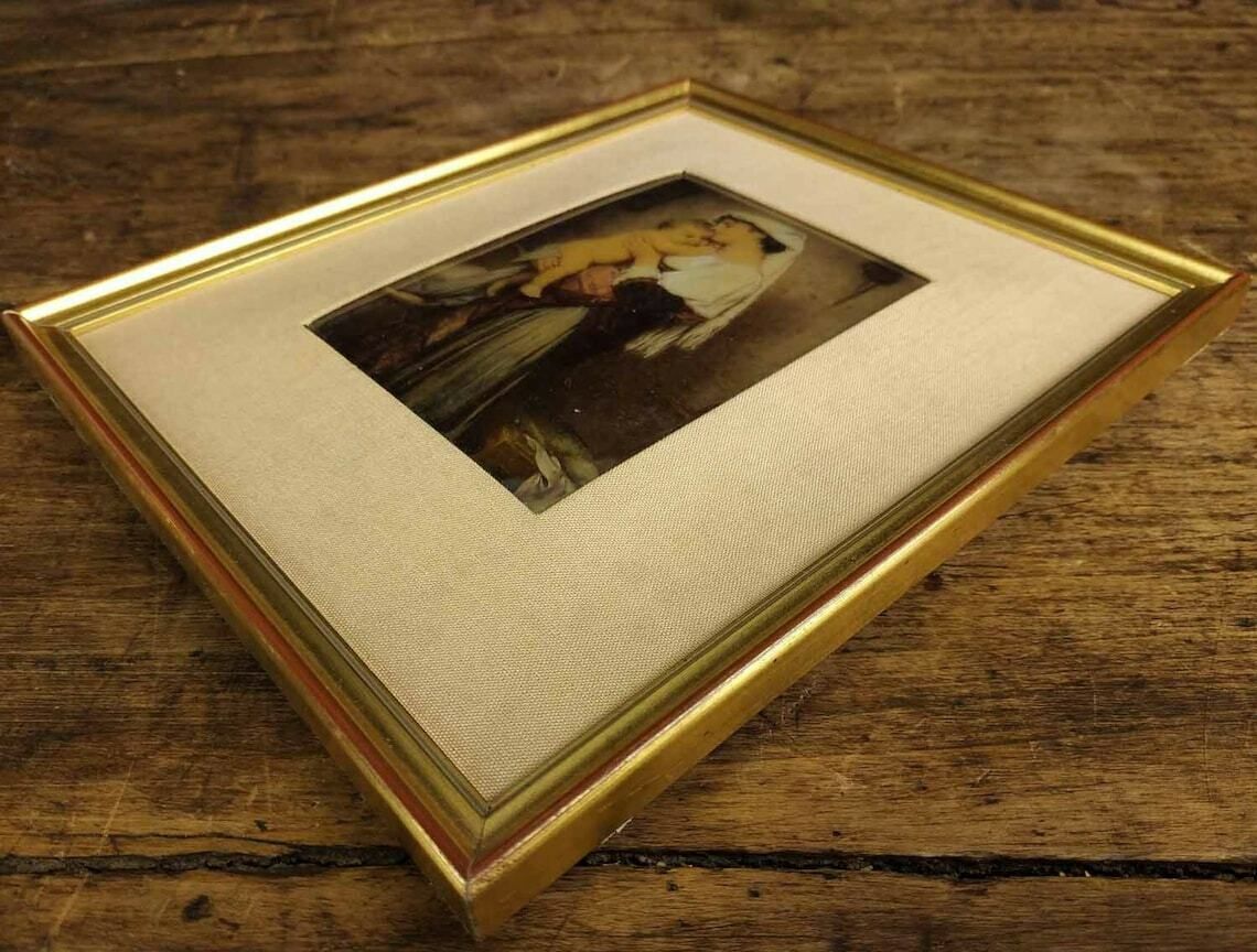 Antique French Painting, Reverse Painted Glass , Reverse Painting On Glass, Antique Wall Hanging, Woman And Child Painting, Framed Painting photo buy