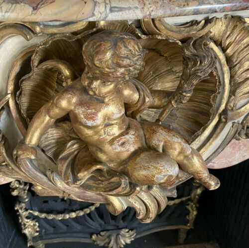 Rare Marble & Gilt Wood Antique Fire Surround Fireplace Reclaimed Royal Prov photo furniture