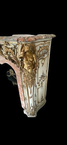 Rare Marble & Gilt Wood Antique Fire Surround Fireplace Reclaimed Royal Prov photo vinterior