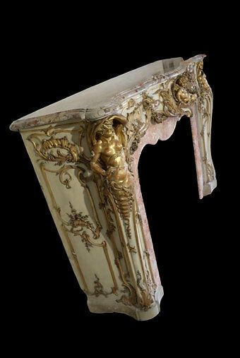 Rare Marble & Gilt Wood Antique Fire Surround Fireplace Reclaimed Royal Prov photo vintage
