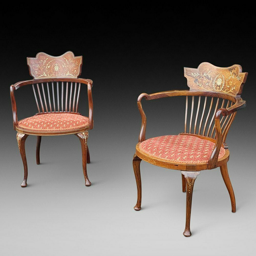 Matched Pair Of Edwardian Inlaid Occasional Chairs