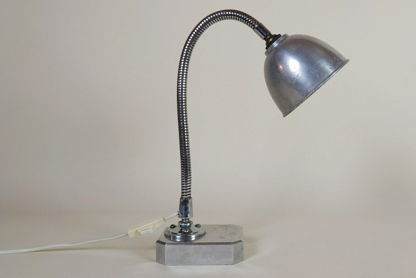 French Vintage 1950s Aluminum Industrial Gooseneck Table Lamp photo vintage