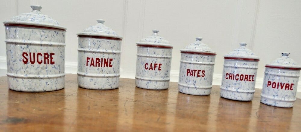 Lovely Set Of French Enamel Food Canisters