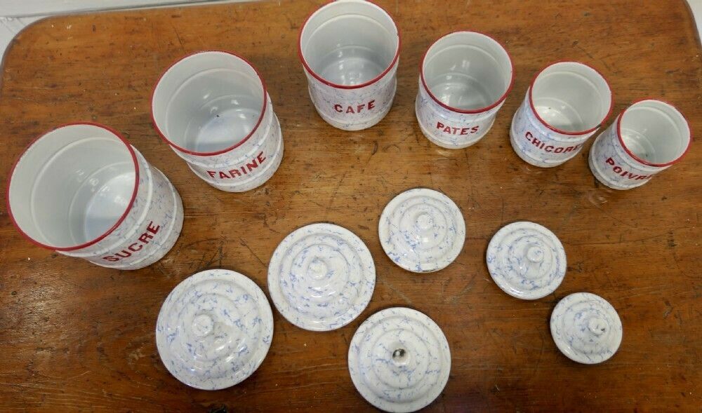 Lovely Set Of French Enamel Food Canisters photo Home Decor