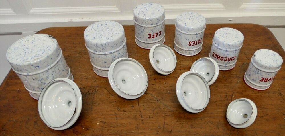 Lovely Set Of French Enamel Food Canisters photo 354.0