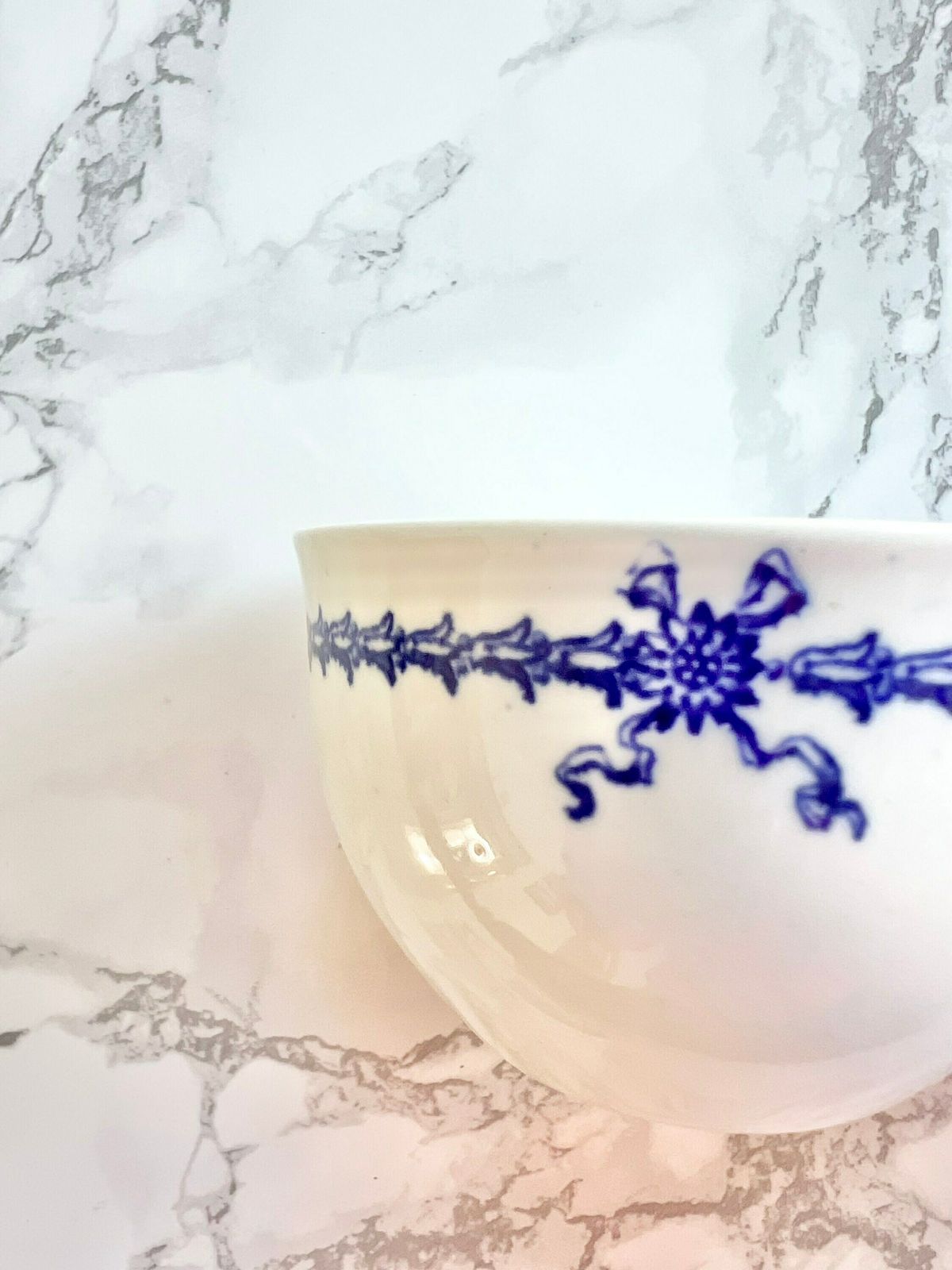 Royal Crown Derby   Early 1900 Blue And White Tea Set With Decor Of Garlands And Bows   18 Pieces photo vinterior