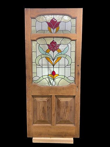 Large Edwardian Solid Oak Front Door Stained Glass Period Reclaimed Old Antique