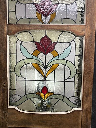 photo furniture Large Edwardian Solid Oak Front Door Stained Glass Period Reclaimed Old Antique