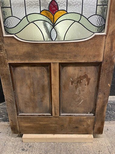 Home Fixtures Large Edwardian Solid Oak Front Door Stained Glass Period Reclaimed Old Antique photo