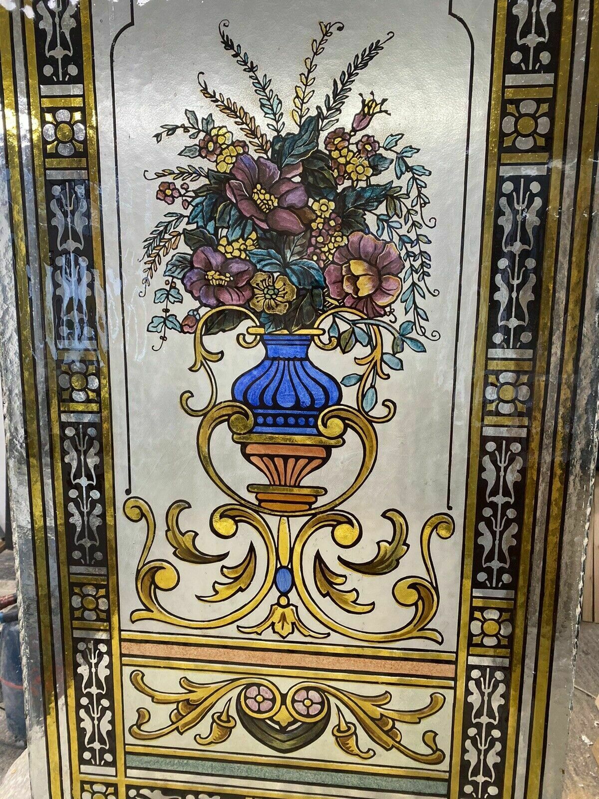 Exquisite Victorian Stained Glass Hand Painted Window Panel Old Period Antique photo Home Fixtures