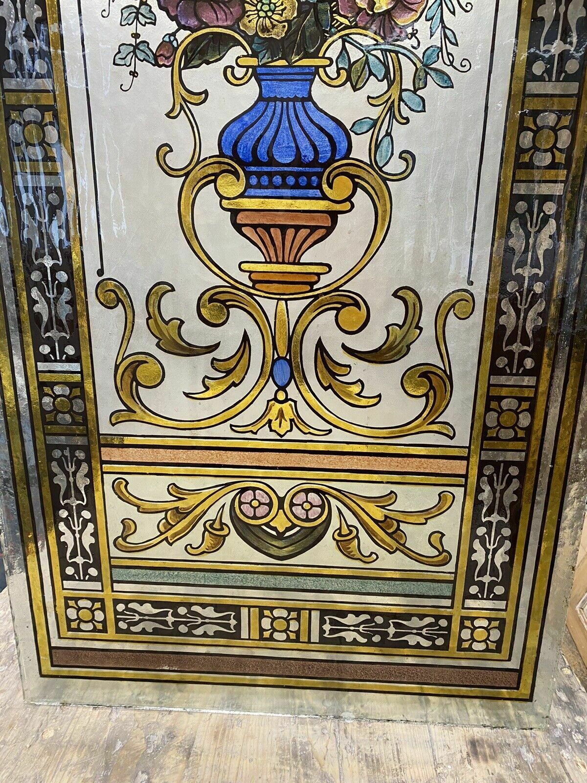 Exquisite Victorian Stained Glass Hand Painted Window Panel Old Period Antique photo 2655.0