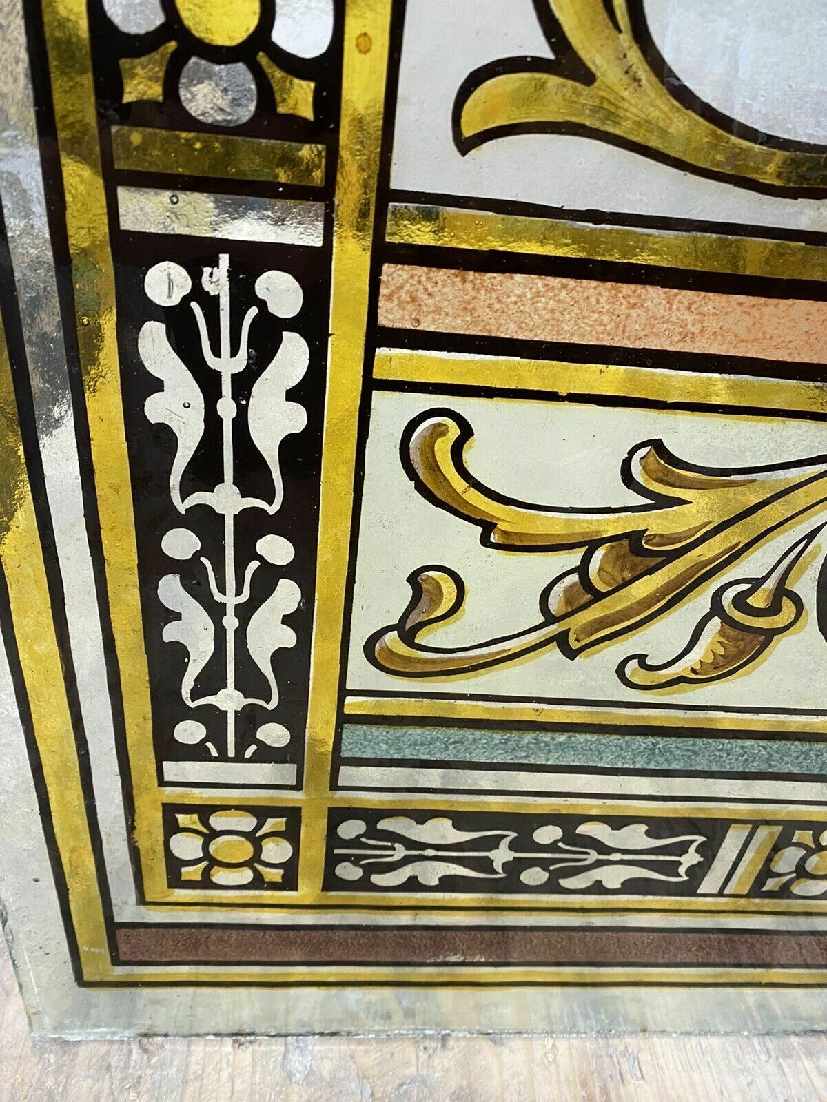 Exquisite Victorian Stained Glass Hand Painted Window Panel Old Period Antique photo buy