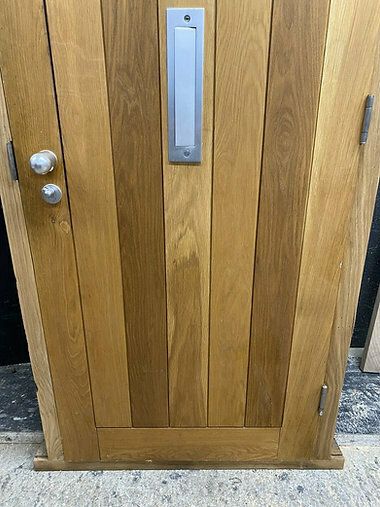 photo furniture Brute Heavy Solid Oak Front Door Frame Reclaimed Bespoke Hardwood Glazed Keys