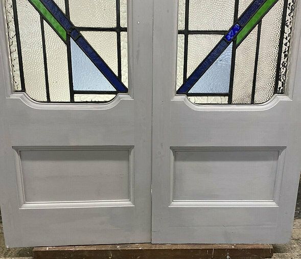 Art Deco Stained Glass French Doors Antique Period Reclaimed Old 20s 30s Leaded photo buy