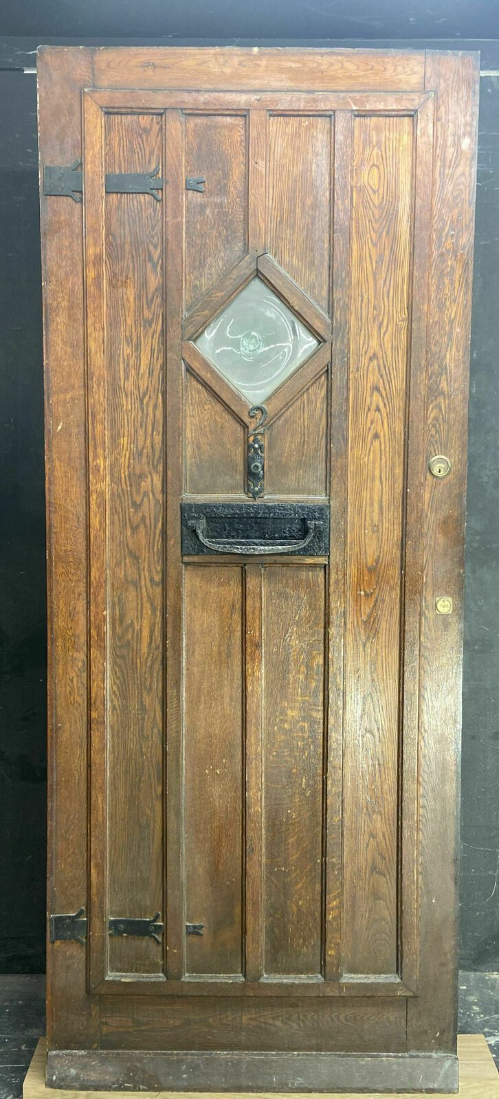 Solid Oak Front Door Arts Crafts Old Period Antique Glass Reclaimed Wood Iron
