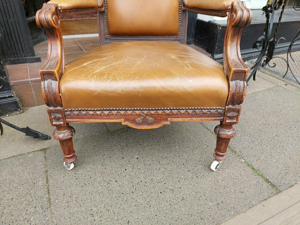 Late 19thc Scottish Oak Baronial Armchair photo vinterior