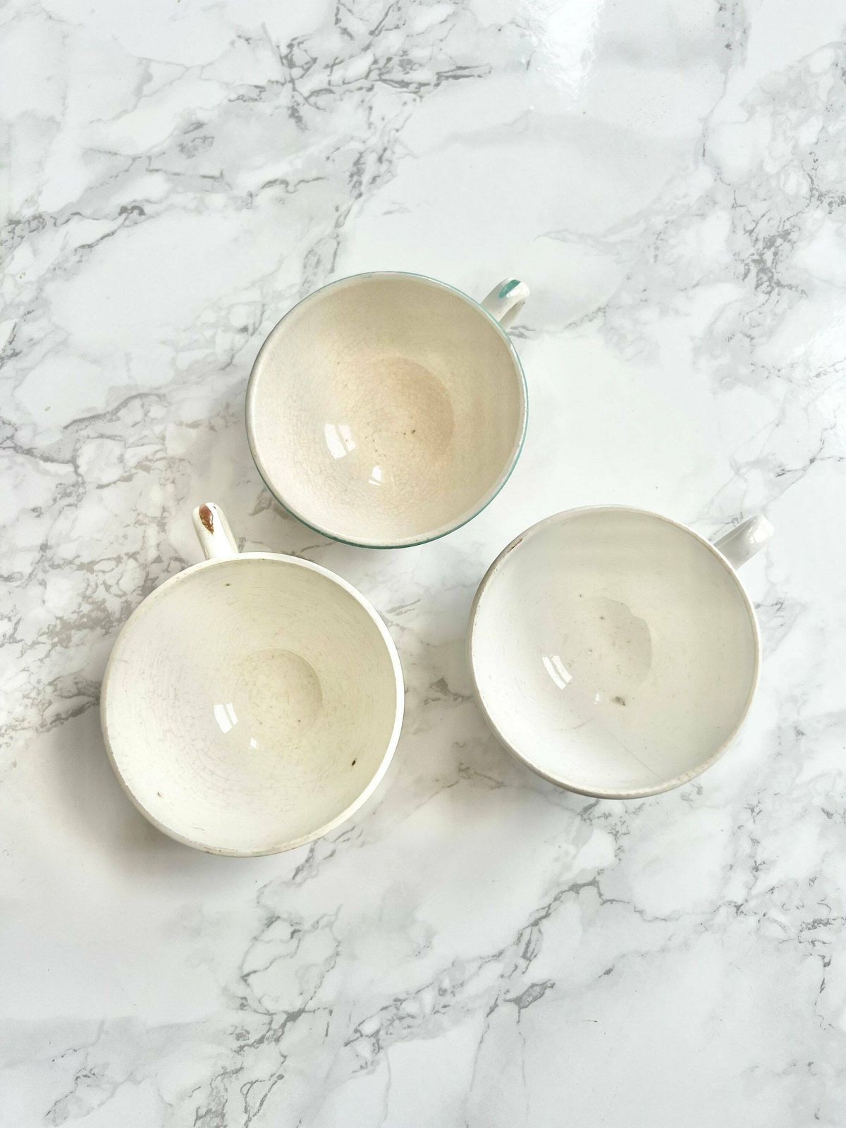 Rare Set Of 3 Antique French Hand Painted Earthenware Coffee Cups photo 102.0