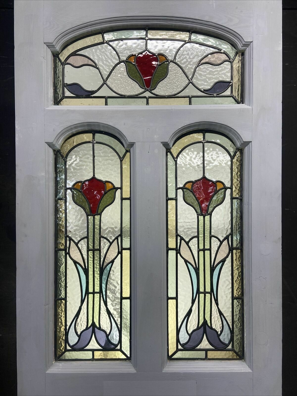Edwardian Front Door Period Stained Glass Old Reclaimed Antique Lead Wood Pine photo for sale
