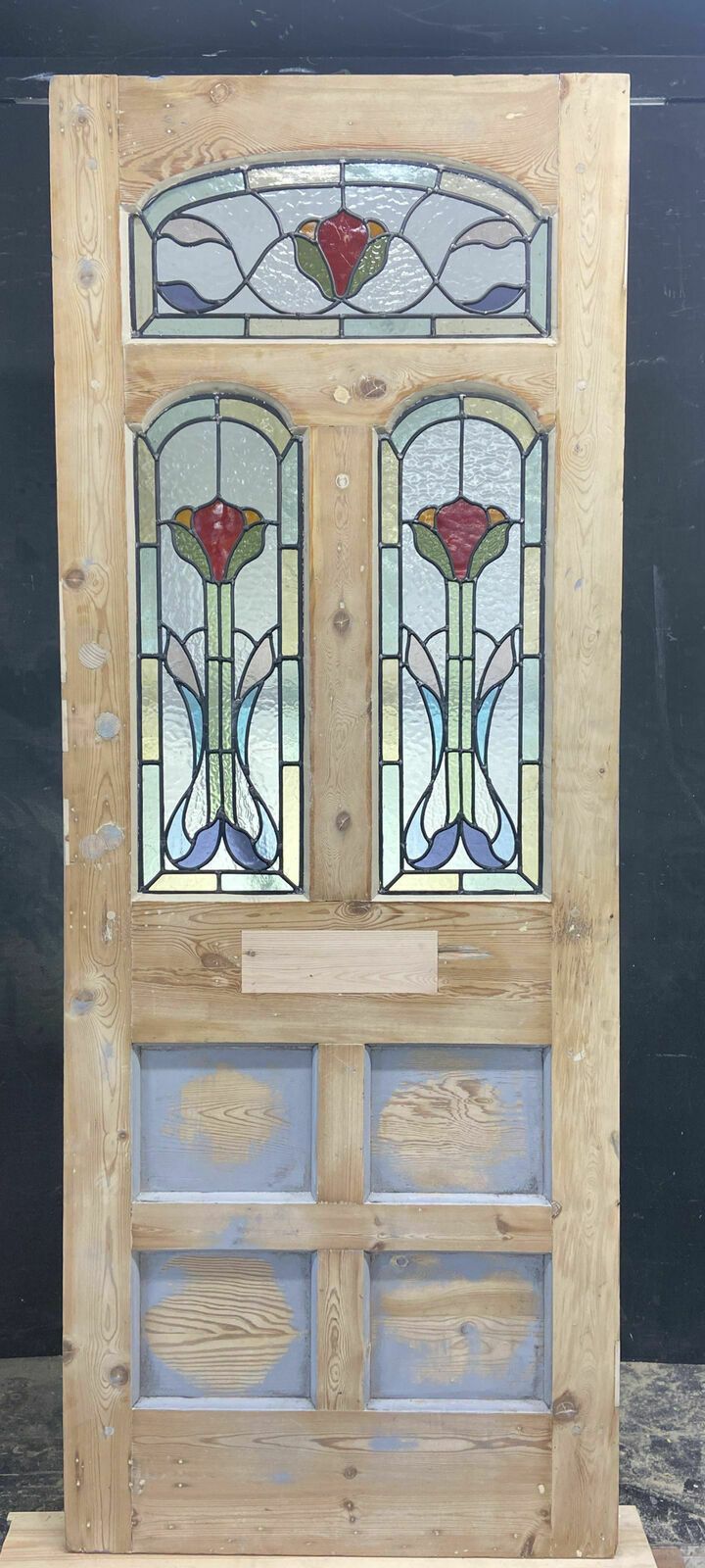 Edwardian Front Door Period Stained Glass Old Reclaimed Antique Lead Wood Pine photo buy